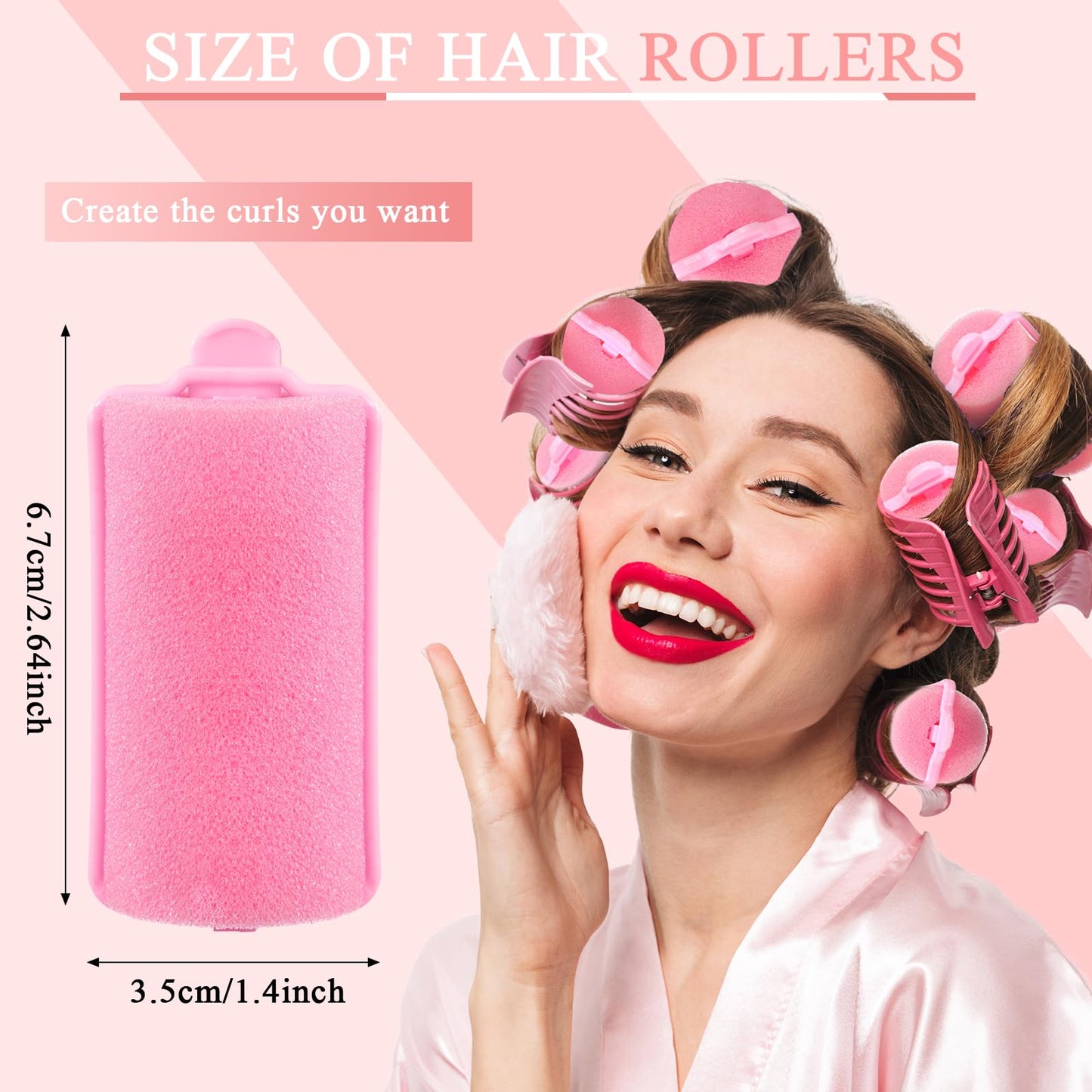 Geyoga 18 Pieces Sponge Hair Rollers Large Soft Foam Hair Styling Curlers Large Size Hairdressing Curlers for Women(Pink,1.6 x 2.8 Inches)