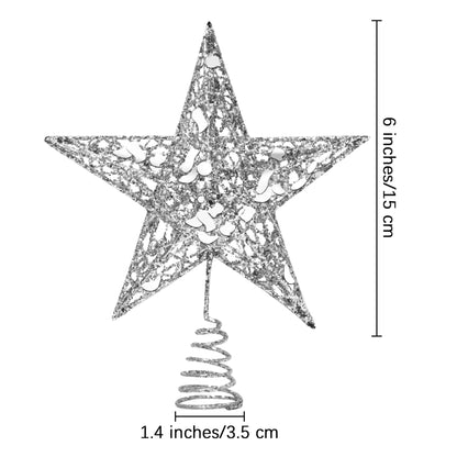 URATOT Glittered Christmas Tree Topper Metal Christmas Treetop Hallow Wire Star Topper for Christmas Home Decoration (6 inches, Silver)