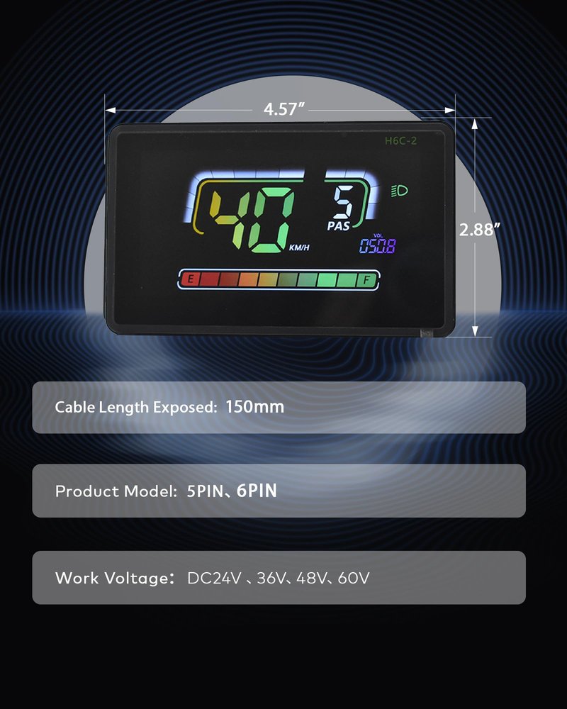 Mcezdy Ebike LCD Display, UART No. 2 Protocol, Colorful Cycling Computer APP Connection, with USB Charging Port, Panel Screen Bicycle Speedometer Odometer(6-Pin)