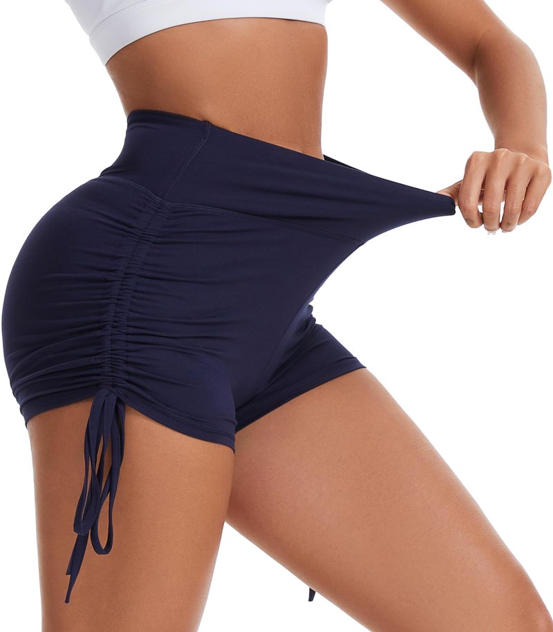 FULLSOFT 5" High Waisted Biker Shorts Tummy Control - Spandex Yoga, Workout, Cycling, Volleyball, Dance, Athletic Shorts(Navy Blue,Small-Medium)