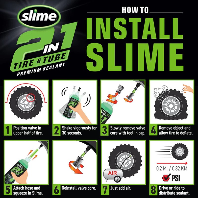 Slime 10193 Tire and Tube Sealant Puncture Repair Sealant, 2-in-1, Premium, Prevent and Repair, Suitable for Non-Highway Tires and Tubes, Non-Toxic, Eco-Friendly, 16oz Bottle