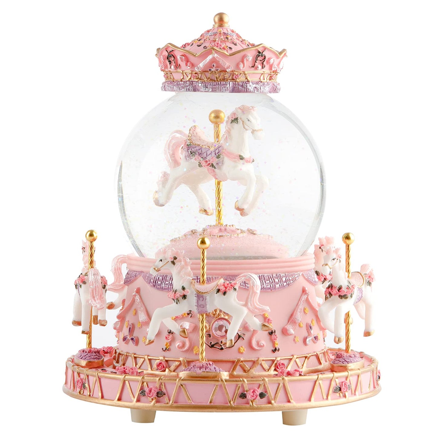 Musfunny Carousel Snow Globe Music Box: Crystal Ball Music Boxes with Color Changing LED Lights - Musical Horses Gifts for Girls Women Daughter Mothers Day Christmas Birthday
