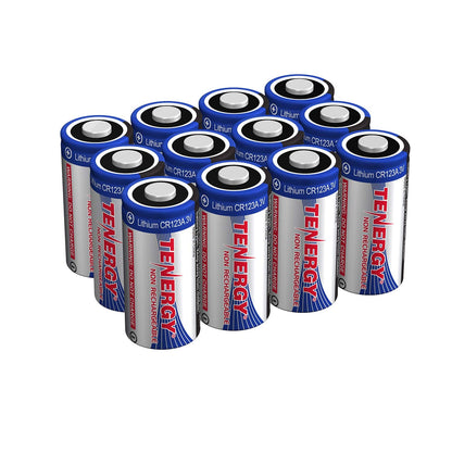 Tenergy 3V CR123A Lithium Battery, High Permance 1500mAh CR123A Cell Batteries PTC Protected Cameras, Flashlight Replacement CR123A Batteries, 12 Pack (Non-Rechargeable)
