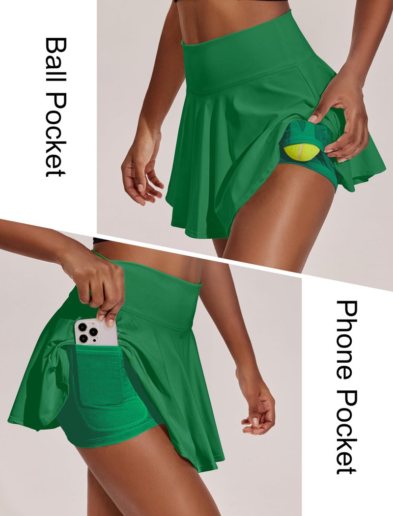 PINSPARK Golf Skorts Skirts for Women 14" High Waisted Tennis Skirt Lightweight Exercise Skirt with 2 Pockets, Green XL