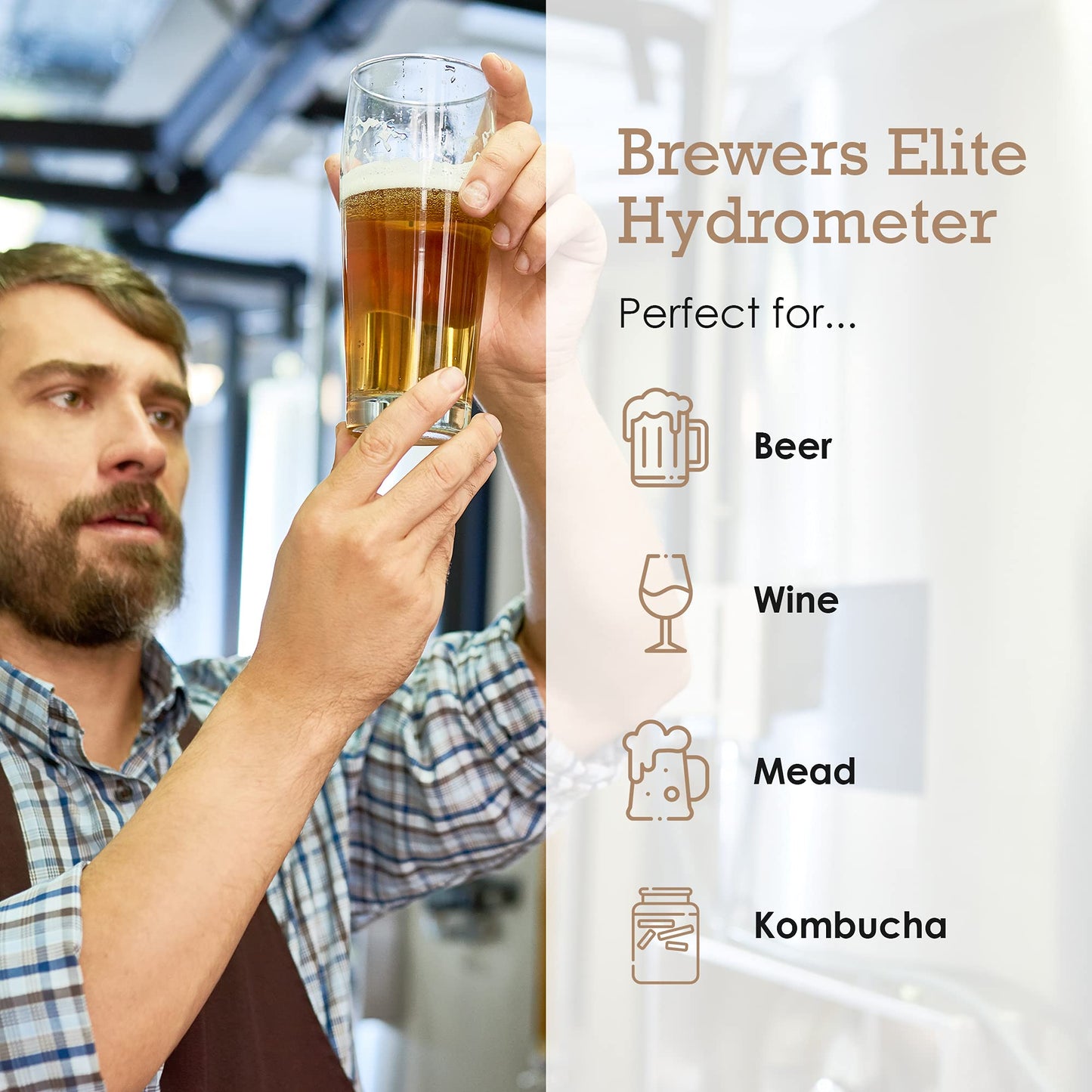 Brewer's Elite Hydrometer - for Home Brew Beer, Wine, Mead and Kombucha - Deluxe Triple Scale Set, Hardcase and Cloth - Specific Gravity ABV Tester