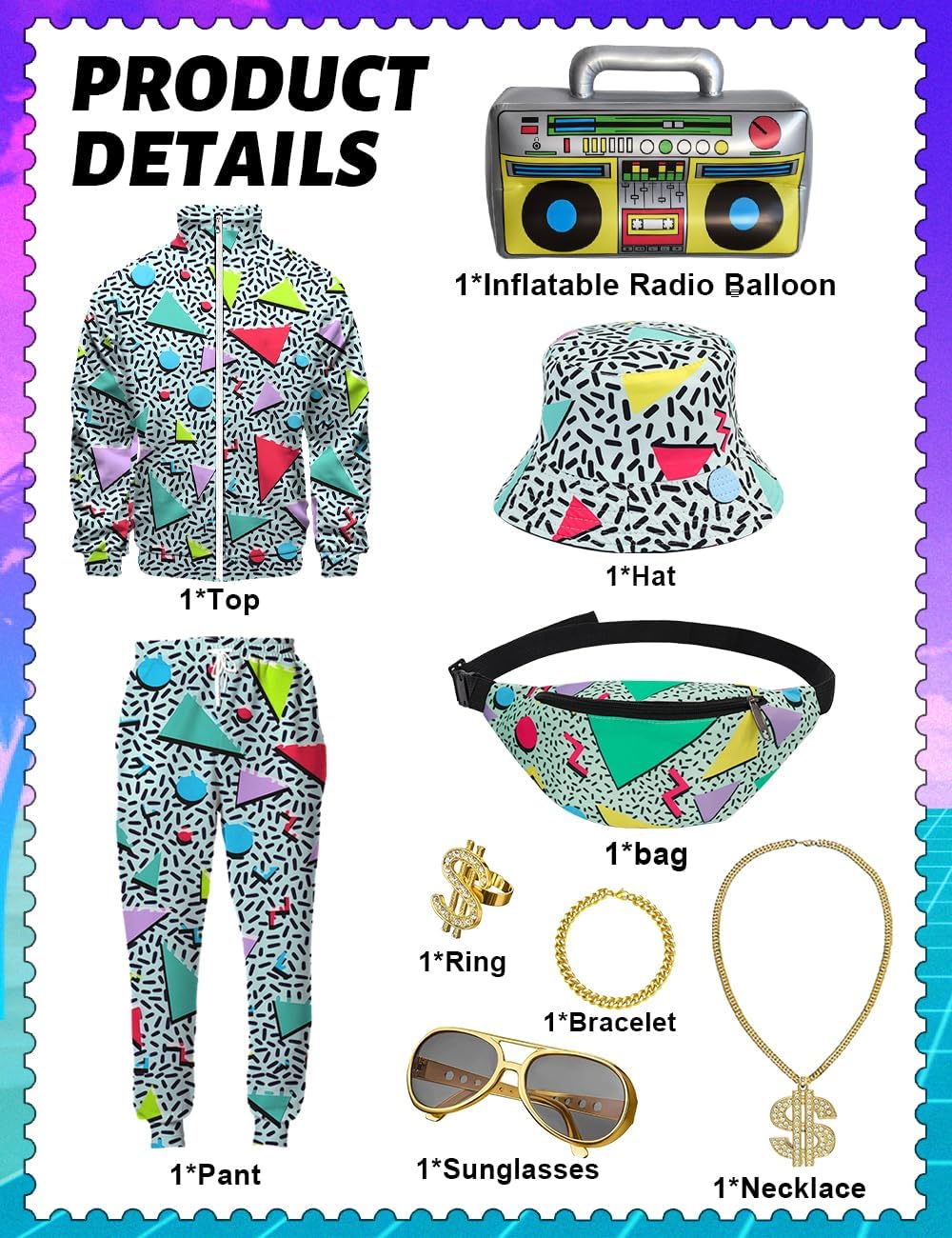 Deaboat Track Suits Mens Festival Outfit Halloween Cosplay Costume Men Outfit Holiday Tracksuit 90s Mens Clothing Windbreaker Set 9Pcs(Green/S)