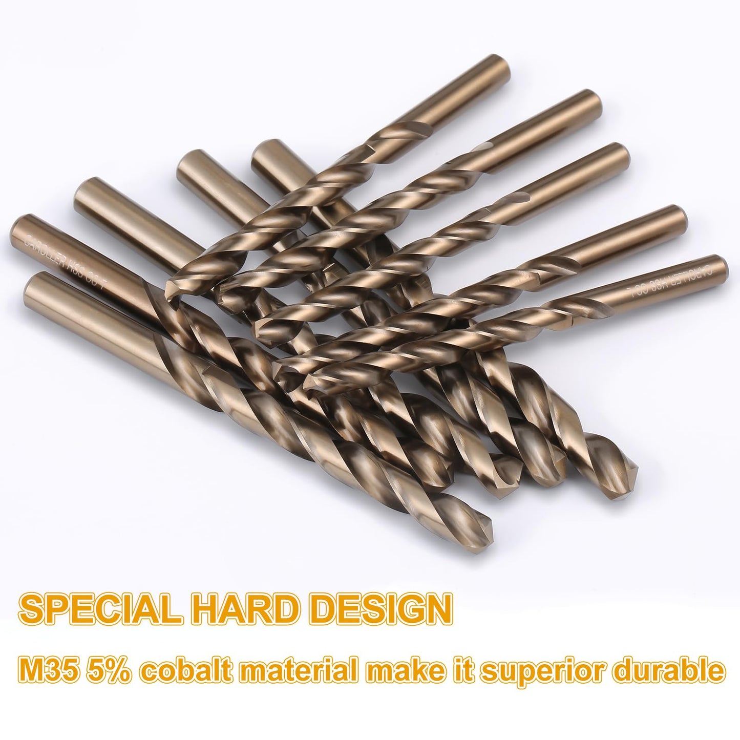 CaRoller Cobalt Drill Bit Set 115 PCS, High Speed Steel M35 Drill Bits Durable Round Shank Drill Sets for Hardened Steel, Wood Plastic, Sheet Metal, with Metal Index Storage Box (115pcs Cobalt)
