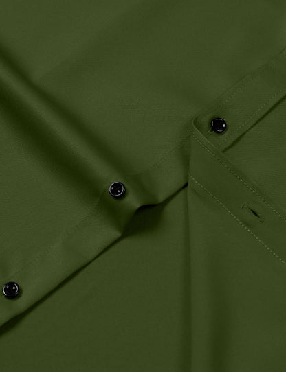 JEMITOP Men's Stretch Wrinkle Free Dress Shirts Formal Wedding Prom Long Sleeve Button Down Shirt Army Green S