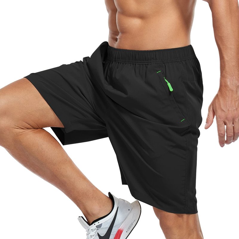 Men's Athletic Shorts Quick Dry Lightweight Gym Running Casual 7 Inch Inseam Shorts with Zipper Pockets Black Large