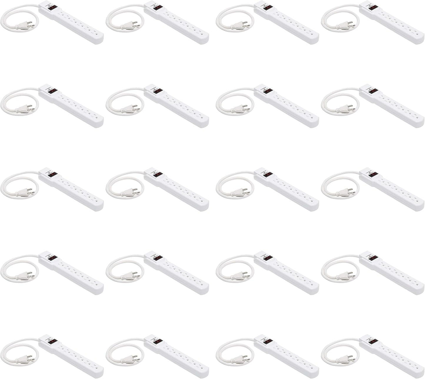 Amazon Basics Rectangle 6-Outlet, 600 Joule Surge Protector Power Strip, 2ft, Small, White, 2-Pack