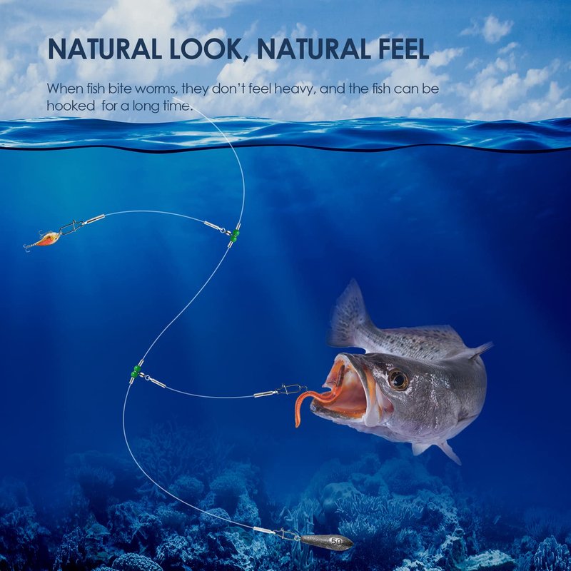 Luroad Fishing Wire Leader Fishing Rigs Nylon-Coated Lines with Swivels Snap Beads Stainless Steel Hooks Crimps Saltwater Freshwater for Fishing Lovers Angler (D.2 Arm-Green-6pcs)