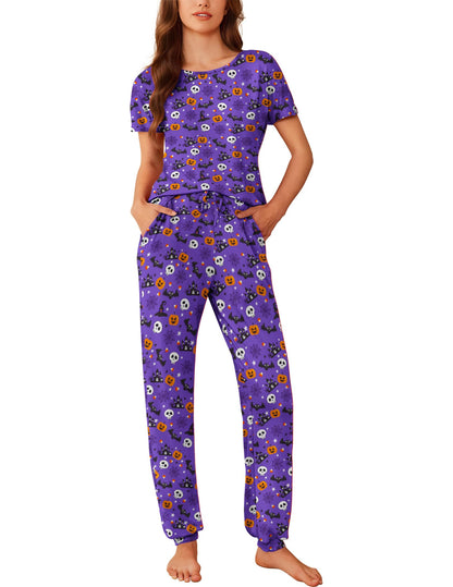 Ekouaer Womens Pajama Sets Halloween Short Sleeve Lounge Sets for Women Jogger Pajama Set 2 Piece Pj Sets With Pockets S-XXL