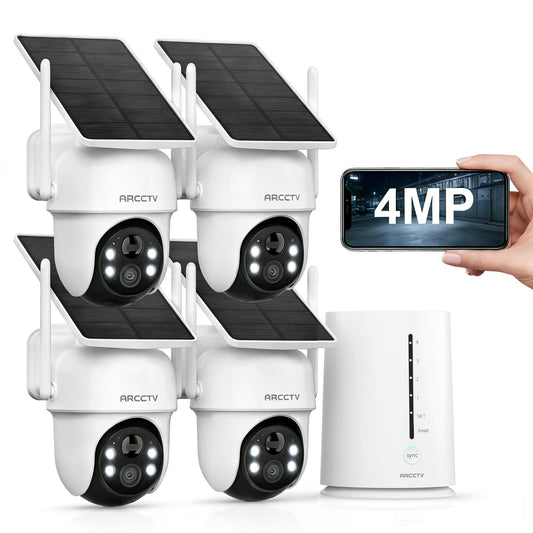 Security Cameras Wireless Outdoor, No Monthly Fee Solar Camera Outdoor Wireless, 4-Camera 4MP Home Security Camera System with Base Station, Local Storage, PIR Motion Detection, Color Night Vision