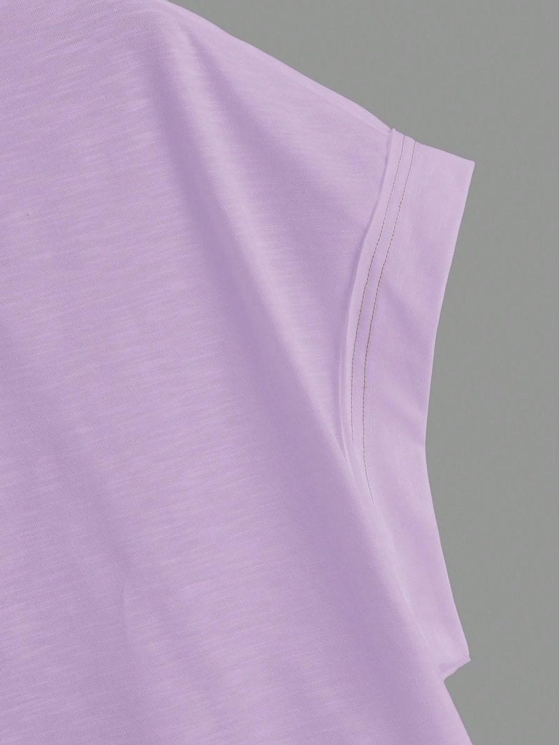 WDIRARA Women's Back Keyhole Workout Yoga Tops Loose Fit Short Sleeve T Shirt Lilac Purple L
