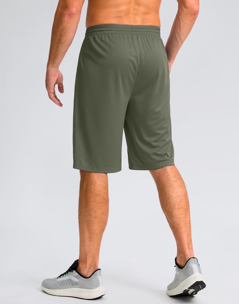Men's Athletic Shorts with Pockets 9" / 11" Long Basketball Shorts Lightweight Quick Dry Gym Workout Shorts for Men(Sage,L)
