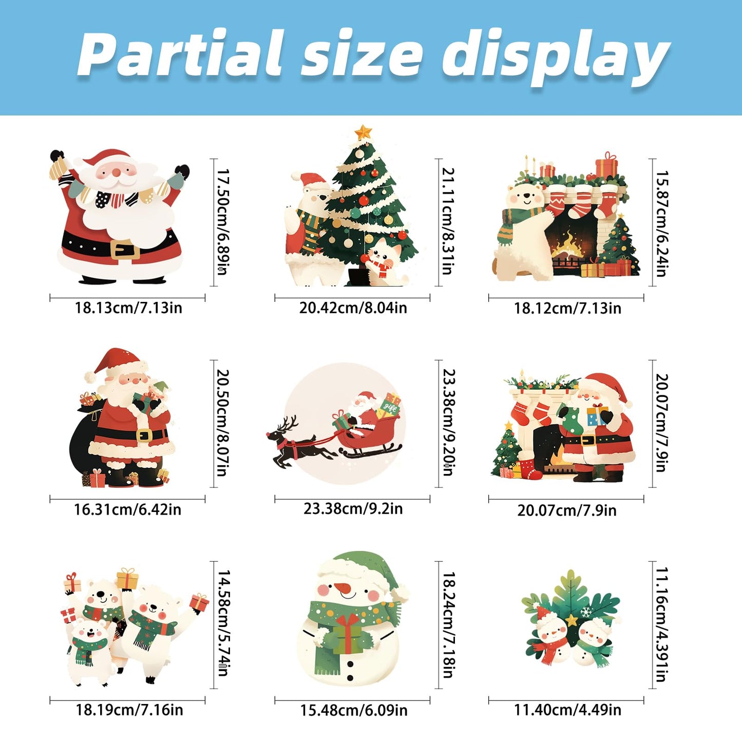 Wothfav 143 Pcs Christmas Decorations, 9 Sheets Christmas Window Clings for Glass, Santa Snowman Bears Xmas Stickers, Holiday Window Decals for Indoor Home Party Decor