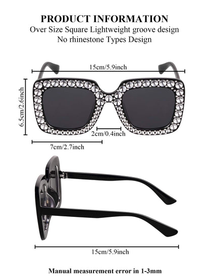 Frienda 1 Pcs Retro Disco Sunglasses Women Rhinestone Bling Glasses Girl Oversize Glitter Sunglasses 70s Disco Accessories(Black)