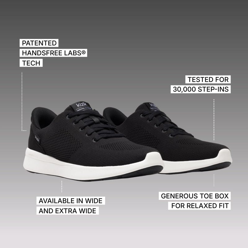 Kizik Lima 2 Slip On Shoes for Men: Comfortable All-Day for Walking, Gym, or Casual Wear, Wide Toe Box Available, Slip in & Stand Out, Hands Free - Black/Bright White M10.5