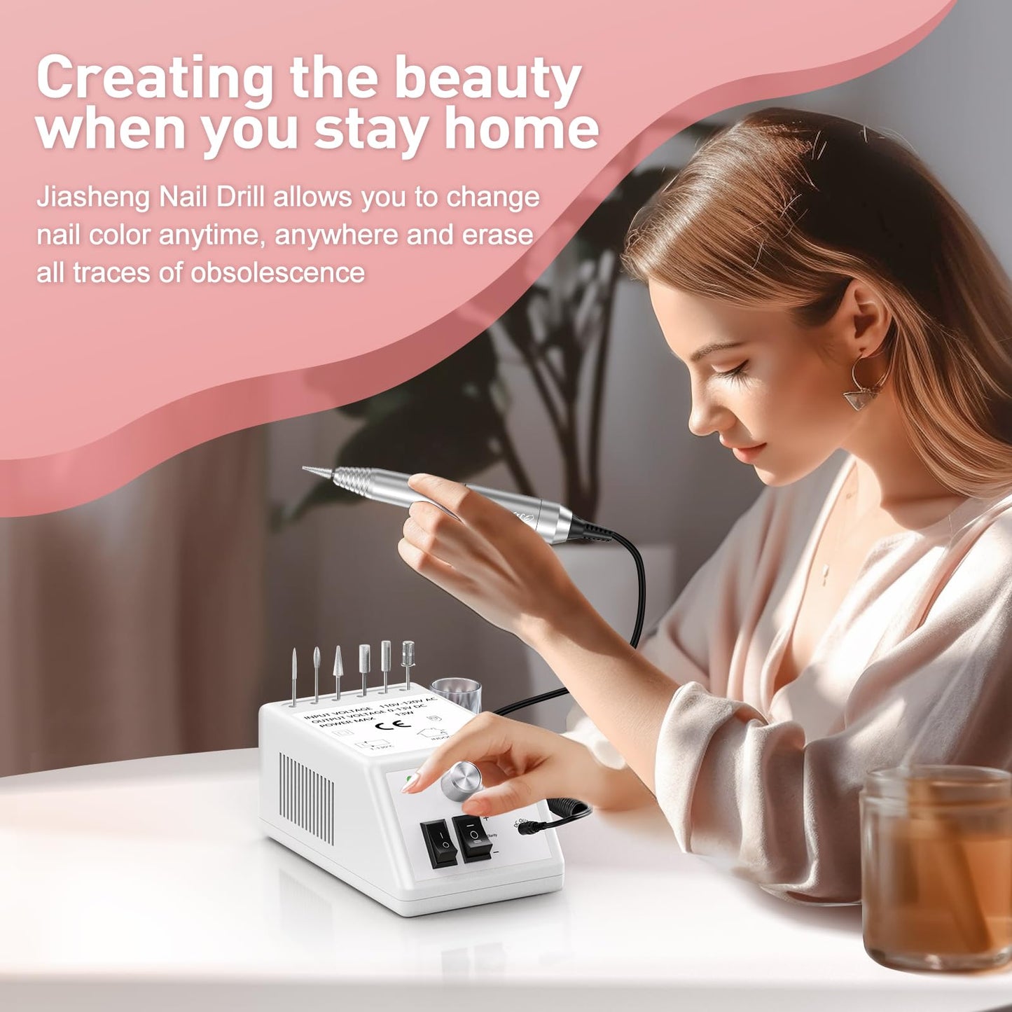 20000RPM Electric Nail Drill Professional Nail File Drill Acrylic Nails Kit for Manicure Gel Nail Polish Remover with 1 Pack of Sanding Bands(Pink)