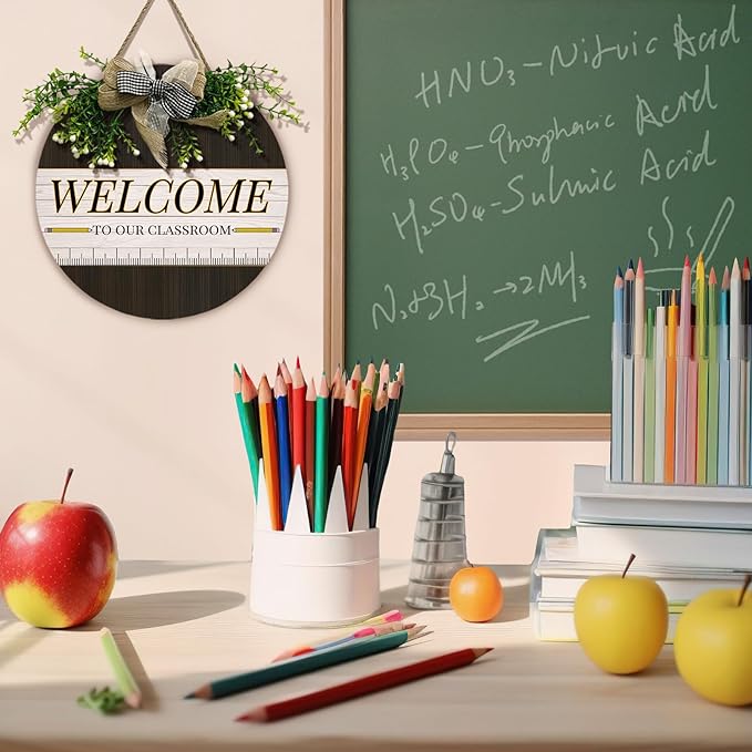 Welcome Sign for Classroom Door Welcome to Our Classroom Sign for Front Door Rustic Round Wood Hanging Sign for Classroom Outdoor School Wall Indoor Decor 12×12 Inch