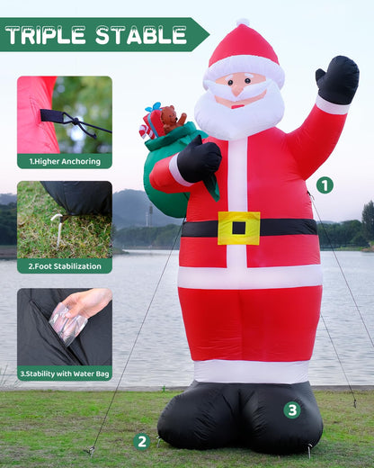 12FT Giant Christmas Inflatables Outdoor Decorations - LED Lighted Blow Up Santa Claus with Gift for Yard, Garden & Lawn - Inflatable Santa with Rotating Lights for Holiday Xmas Party Decor