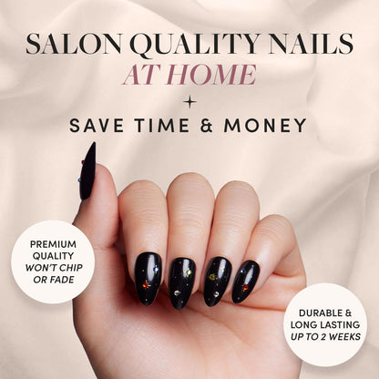 Glamnetic Press On Nails - Winter Comet | Glossy, Opaque, Short Almond Nails, Salon Quality | 15 Sizes - 30 Nail Kit with Glue