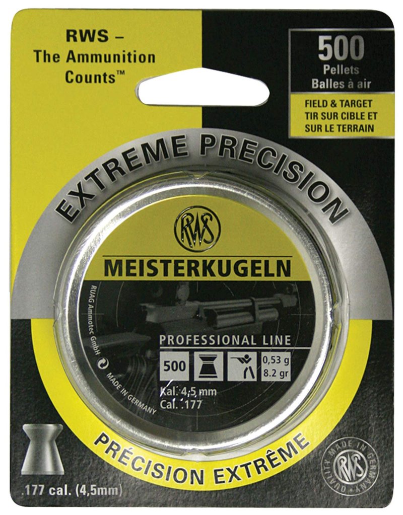 RWS Meisterkugeln Rifle .177 Cal, 8.2 Grains, Wadcutter, 500ct