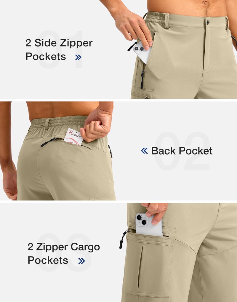 Pudolla Men's Hiking Shorts 11" Lightweight Cargo Work Shorts for Men Summer Travel Golf Casual Outdoor with 5 Pockets(Khaki XX-Large)