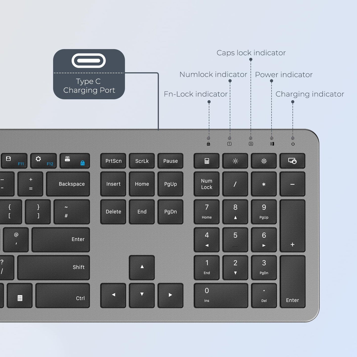 seenda Rechargeable Wireless Keyboard and Mouse, SK38-3 Ultra Slim Quiet USB Keyboard and Mouse Set for Windows Laptop PC, Full-Size QWERTY UK Layout, Black and Grey