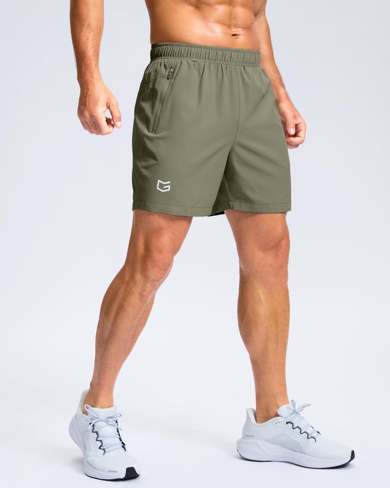 G Gradual Men's Athletic Running Shorts with Zipper Pockets Quick Dry 7"/ 5"/ 9" Workout Gym Shorts for Basketball Hiking(Sage Green,5M)