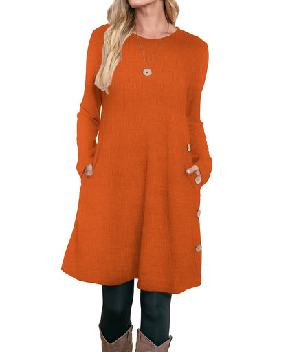 OFEEFAN Fall Dresses for Women 2024 Long Sleeve Dress Halloween Dresses Orange Sweater Dress L