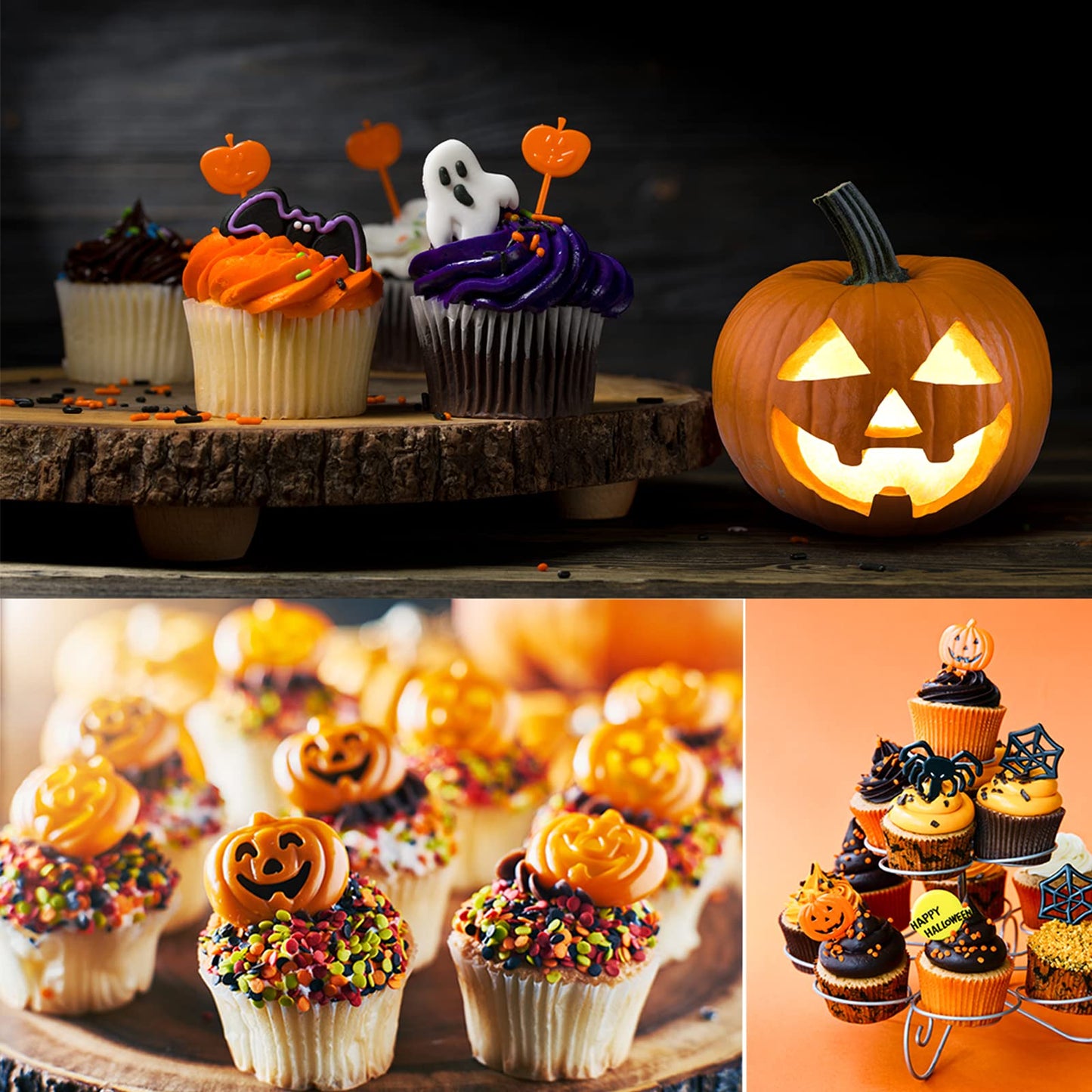 Halloween Silicone 7-Pack Pumpkin Cake & Cupcake Chocolate Skull Batskeleton Hand Bat Ghost Witch Candy Molds for Party