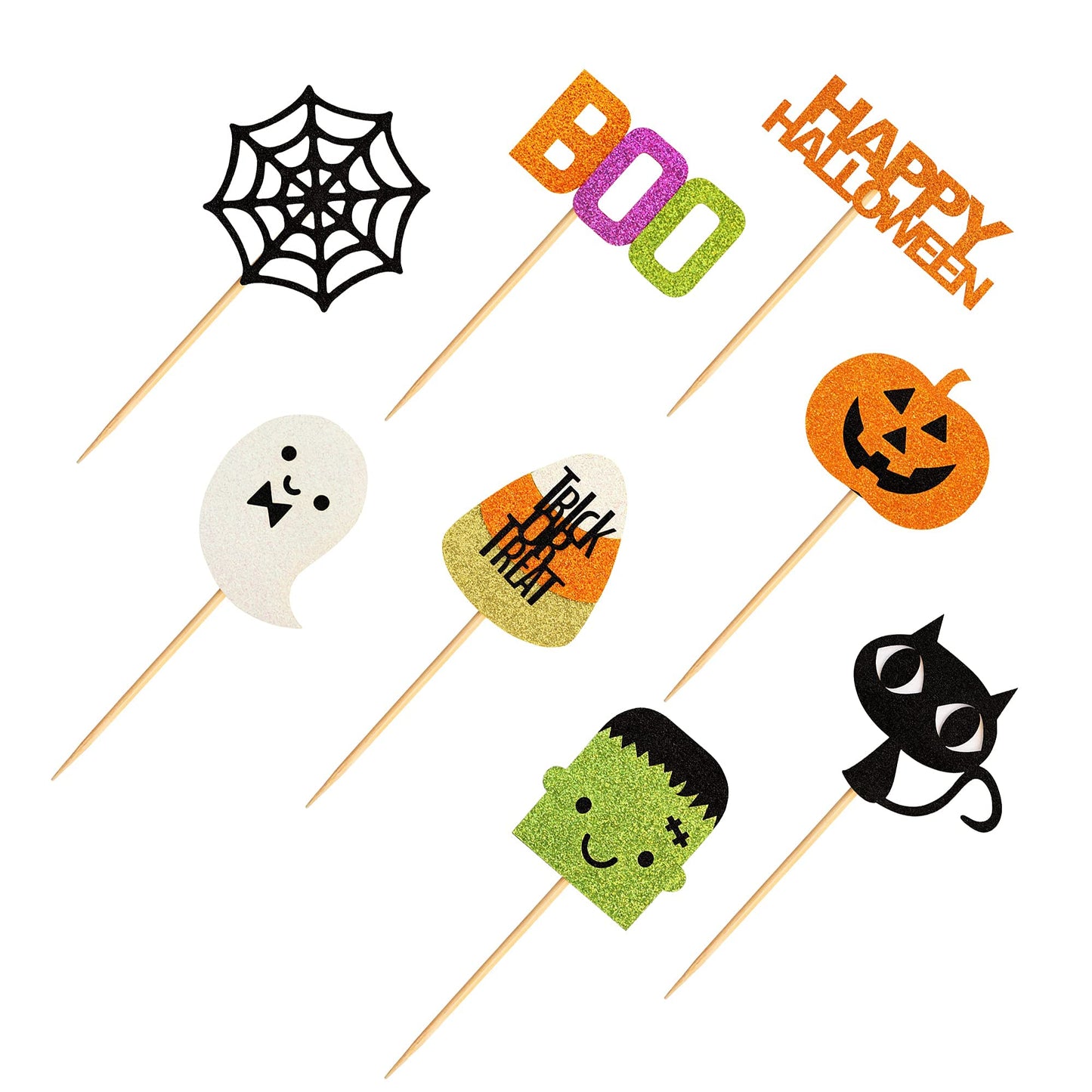 32 pcs Halloween Ghost Boo Glitter Cupcake Toppers Ghost Boo 32 Pack Cupcake Topper muffin for Halloween, Birthday Decoration Party Supply(Frankenstein）