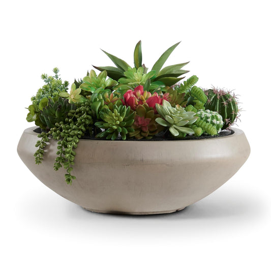 Bowl Planter 19" Dia x 6.3" H Large Succulent Pot with Drain Hole, 16.7" Opening Concrete Flowerpot for Indoor Outdoor Plants Herbs Bonsai, Round Planters for Home, Patio, Garden, Medium-Natural
