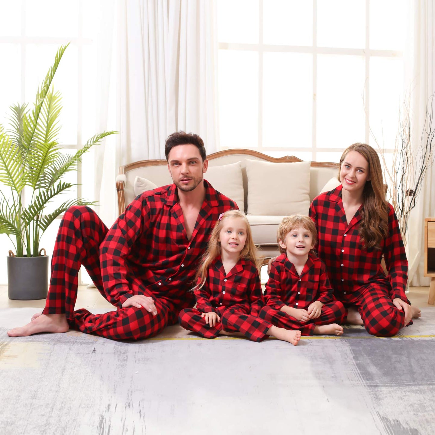 CARETOO Matching Family Pajamas Sets Long Sleeve Christmas Reindeer Plaid Pjs Striped Kids Holiday Sleepwear Homewear (Red, Medium/Women's)
