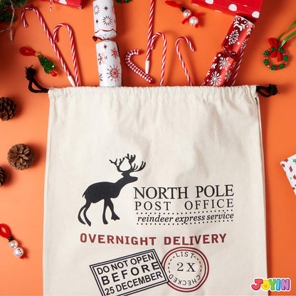 JOYIN 3 PCS Christmas Large Canvas Gift Bag 26" x 19", Drawstring Santa Burlap Sack Reusable Personalized Cloth Pouch for Xmas Presents Package, Party Supplies, Hoilday Decoration