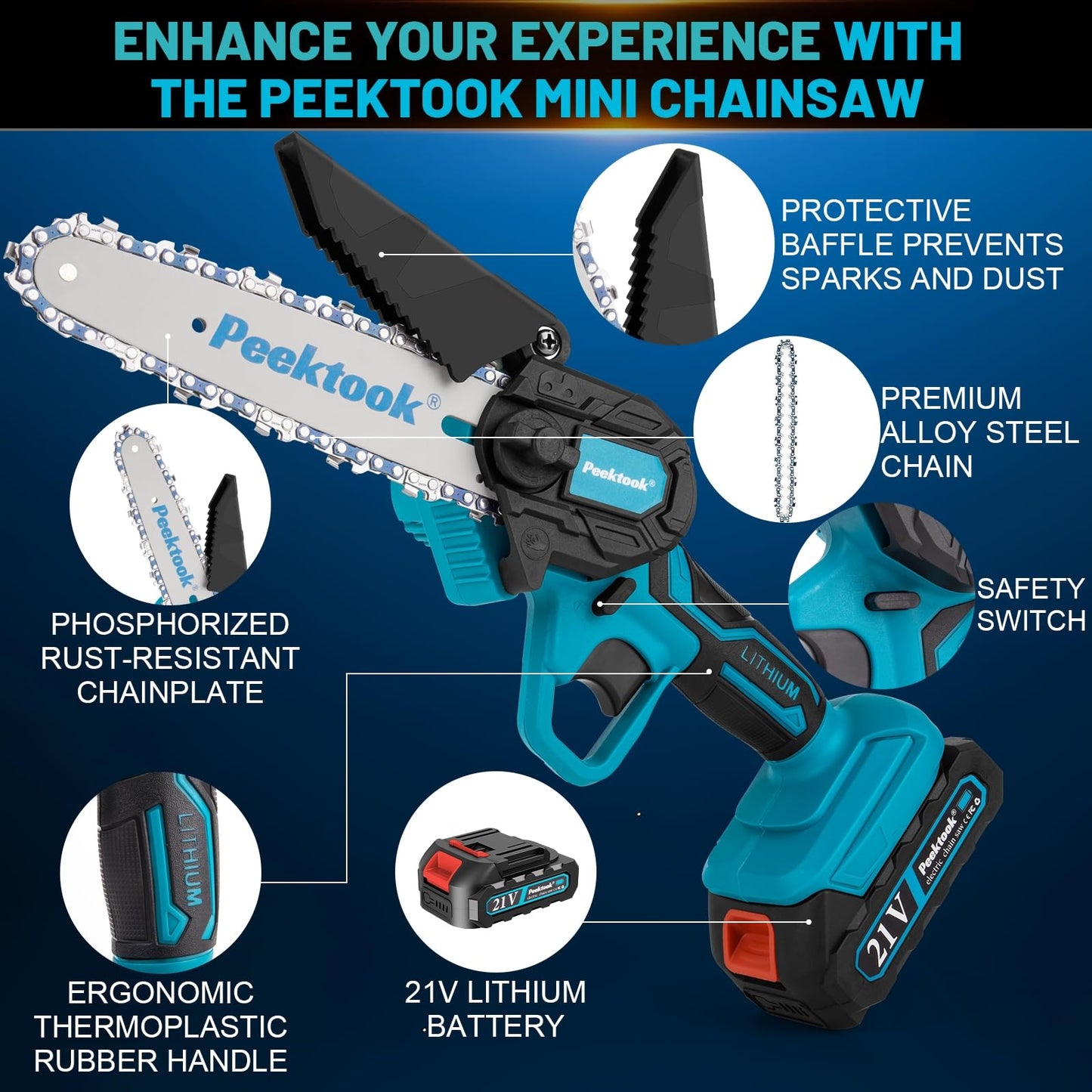 Mini Chainsaw-6 Inch Brushless Motor Cordless Chainsaw with 4000mAh Battery & 2 Chains, Light Weight Battery Chain Saw Electric, Small Chain Saw with Safety Lock and Strong Motor for Tree Trimming