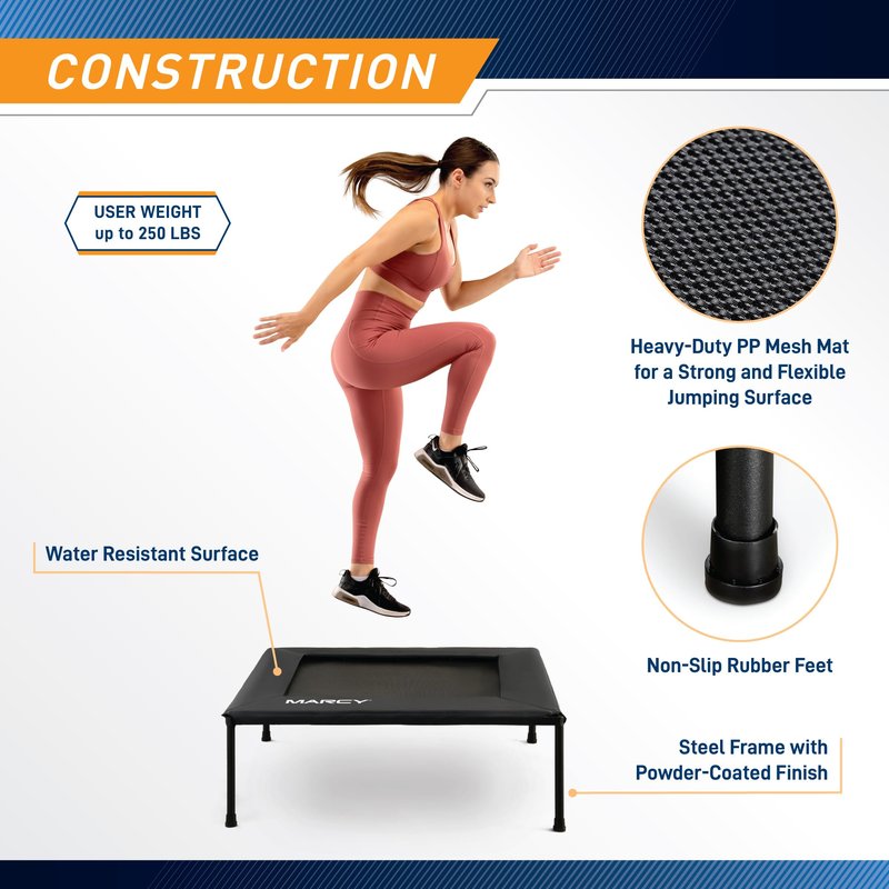 Marcy 40-Inch Square Cardio Rebounder Trampoline (TPL-41SQ) – Stable Steel Frame for Home Gym, Weight Loss, and Balance Training