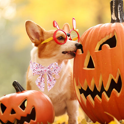UP URARA PUP Halloween Dog Collar with Flower, Pink Halloween Puppy Flower Collar with Adjustable Metal Buckle,Fancy Halloween Dog Collar Bowtie Gift for Girl Boy Dog,M