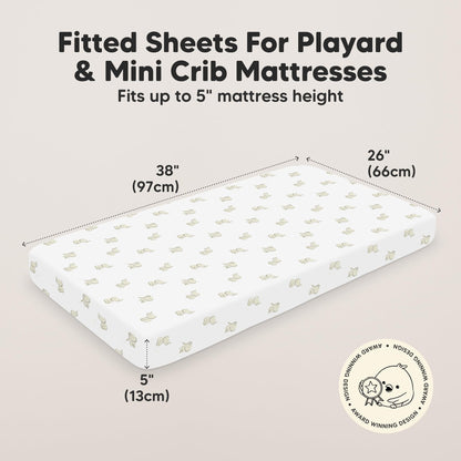 2-Pack Mini Crib Sheets Fitted - 38x26 Pack N Play Sheets for Pack and Play Mattress, Organic Cotton, Soft & Breathable Playard Bedding, Neutral Mini Toddler Bed Cover for Boys, Girls (Elly)