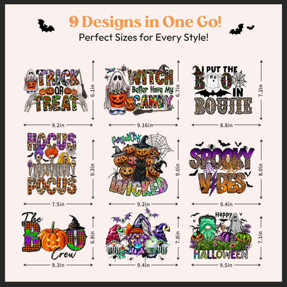 Kaciola 9 Sheets Halloween Iron on Transfers, Ghost DTF Transfers Ready to Press Iron on Decals for T Shirts Hoodie DIY Crafts