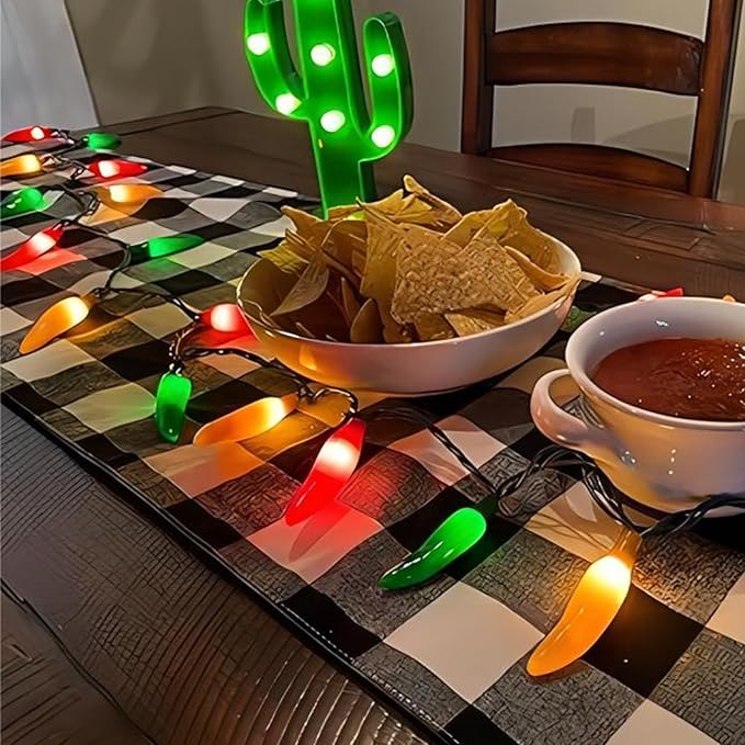 13.6FT Chili Pepper Lights Lights with 37 Mini Triplecolor Chili Lights(2 Spare),Outdoor Christmas Incandescent Pepper Lights for Indoor Outside Garden Patio Mexican Xmas Day Decor Parties