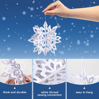 JOHOUSE 12PCS 3D Paper Snowflake Garland - White Hanging Snowflake Ornaments for Winter Christmas Home Decorations