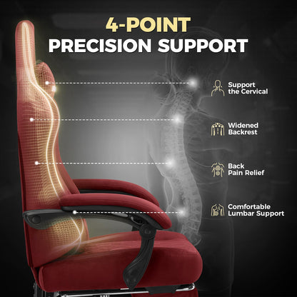 GTRACING Gaming Chair Fabric with Footrest, Big and Tall Game Chair High Back Computer Office Chair with Lumbar Support for Adults, Ergonomic Swivel Games Chair with Pocket Spring Cushion Gaming Red
