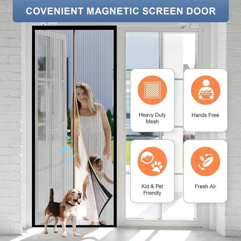 METAONLY Magnetic Screen Door Mesh, Works for Patio, Sliding Door, Keeps Bug Mosquito Out, Fresh Air Flow, Fits 36" x 82" Door - Curtain Size 38" x 83", Black