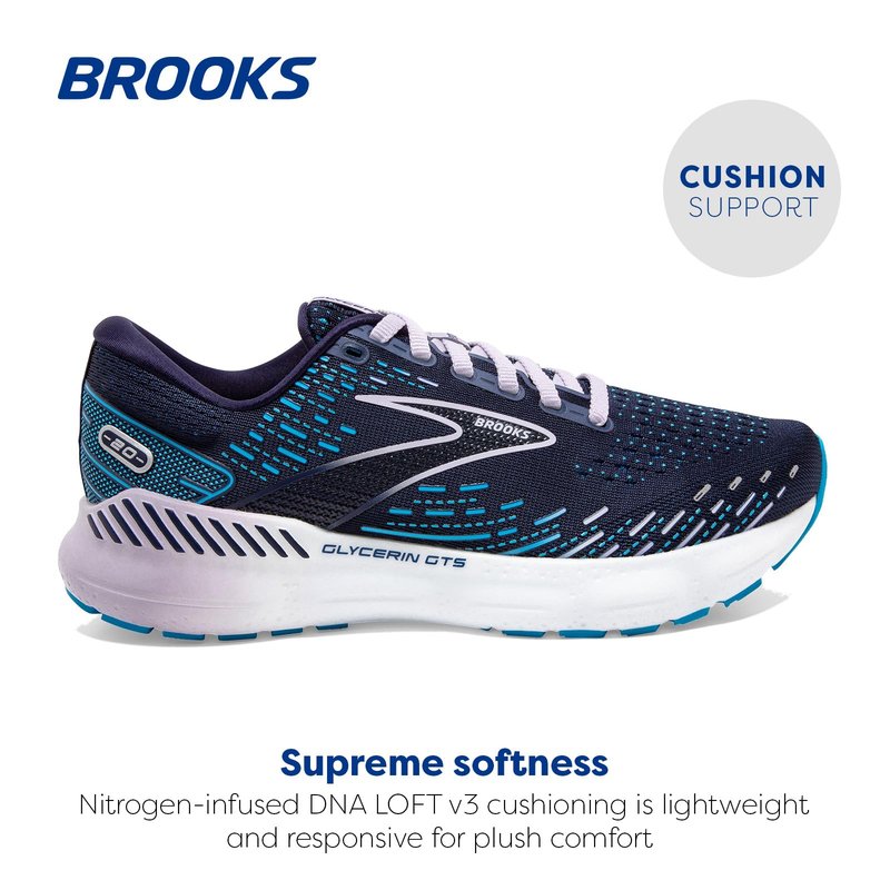 Brooks Women's Glycerin GTS 20 Supportive Running Shoe - Peacoat/Ocean/Pastel Lilac - 9.5 Medium
