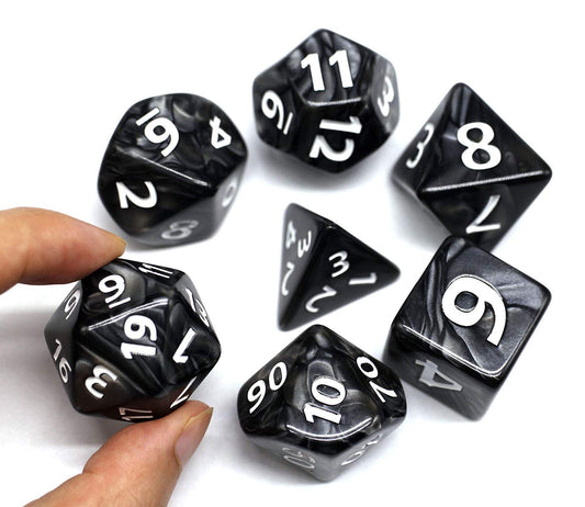 Dungeons and Dragons D&D Giant Black 25mm Polyhedral Dice Set - RPG Dice Bag, Pathfinder, MTG