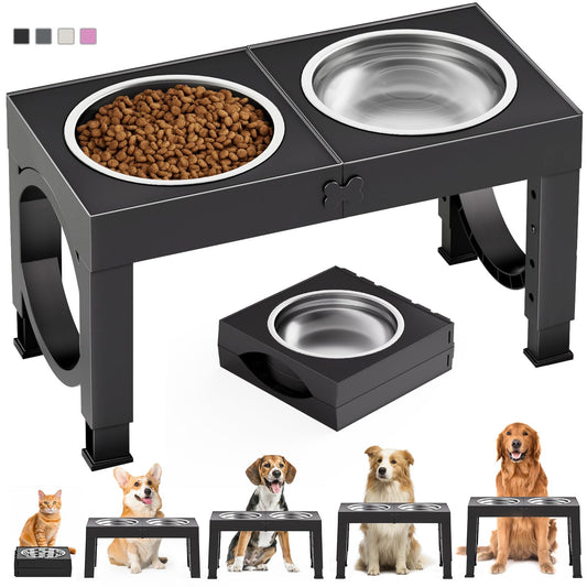 Elevated Dog Bowls Large Breed XIAZ Raised Dogs Bowl Stand Large/Medium Sized Dog 1L Food Water Bowl Stands 5 Heights Adjustable 9/11/12/14in Black Pet Feeder Dish Station