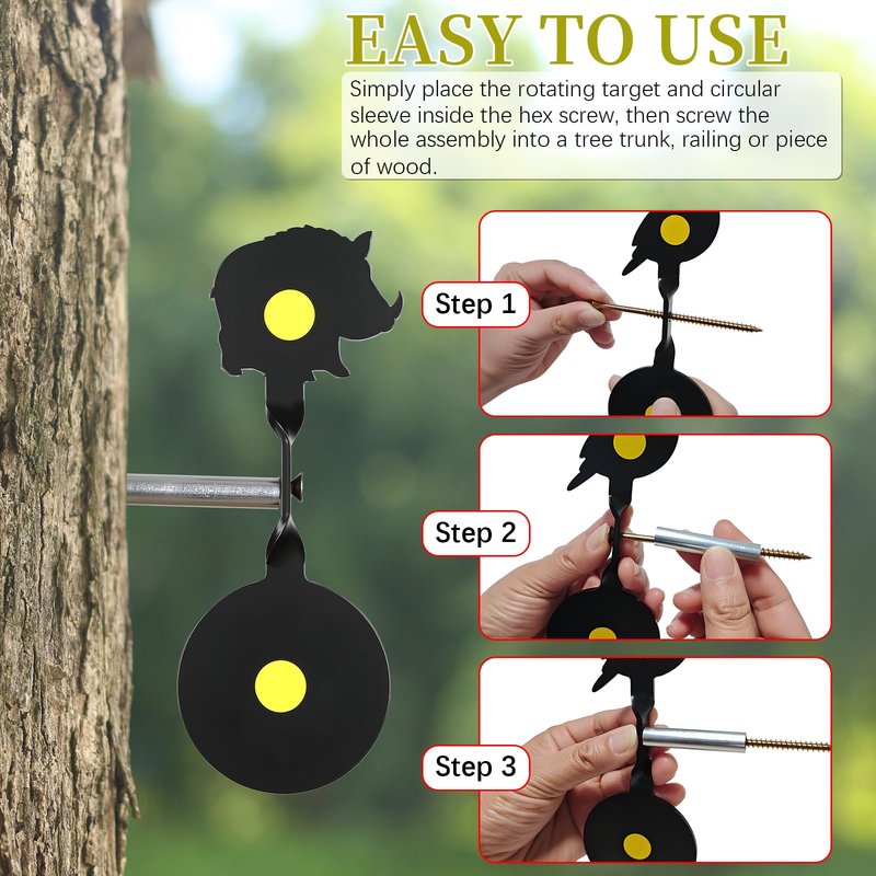 Danoib BB Gun Targets, Metal Spinning Shooting Targets with Auto Reset - Deer, Bird, Turkey, Wild Boar Silhouette for Air Rifles, BB Guns, Slingshots, Backyard Training (4 Pack)