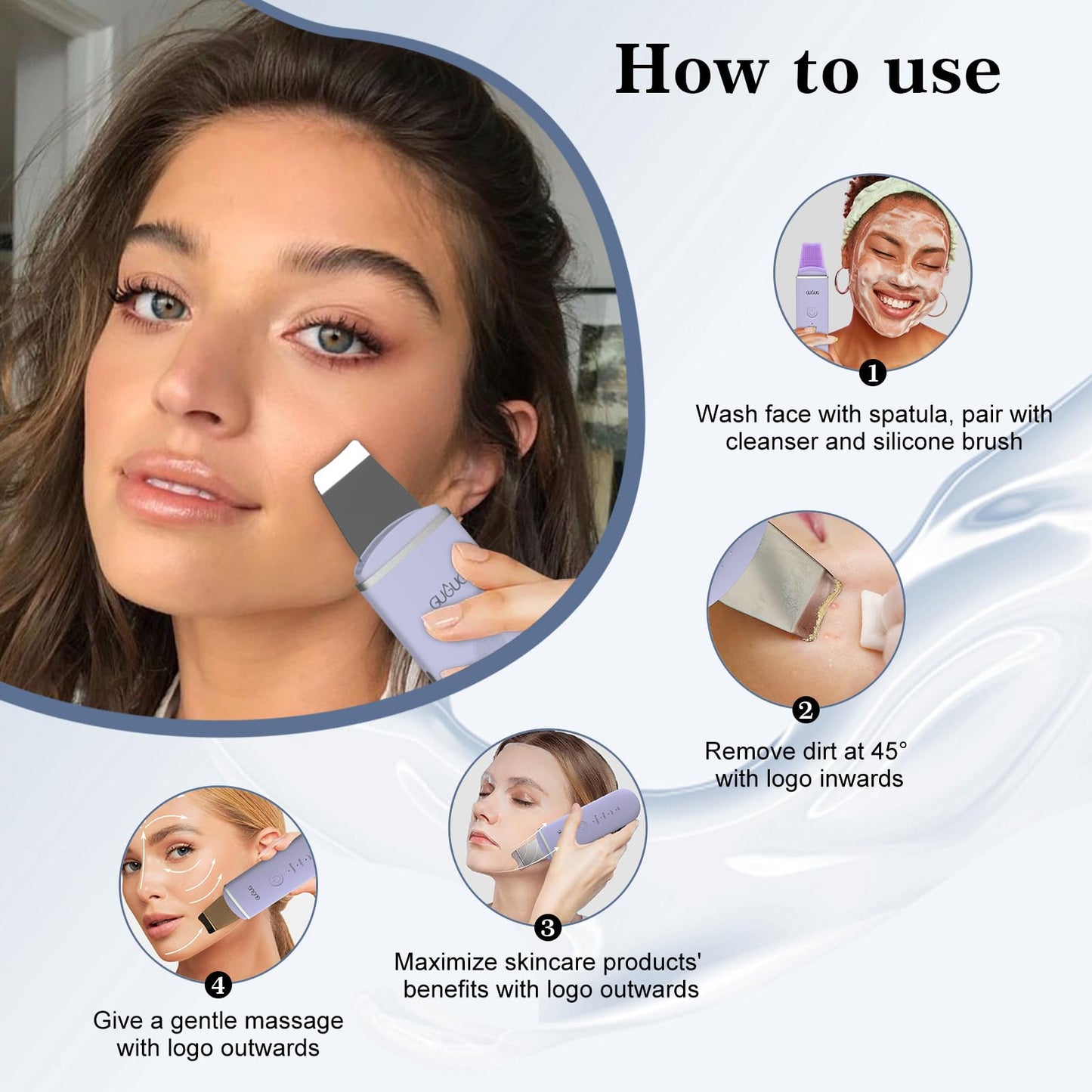 GUGUG Skin Scrubber Face Spatula Skin Spatula Pore Cleaner Blackhead Remover Tools for Facial Deep Cleansing-4 Modes -White